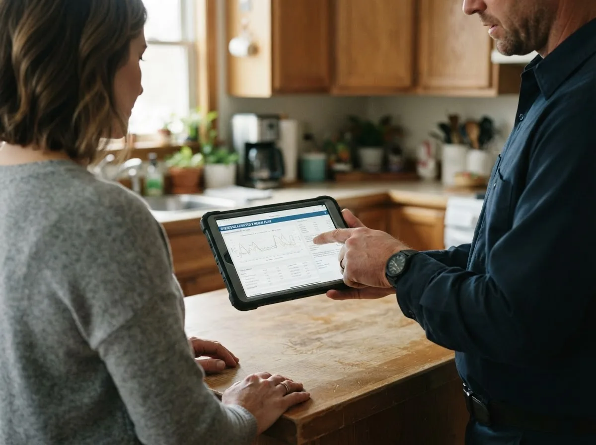 HVAC technician inspecting a heating & cooling system in Crab Orchard, KY